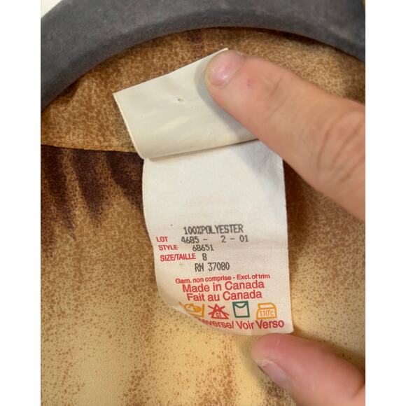 Vintage Brown Abstract Print Button-Down Blouse Women’s Size 8 - Picture 6 of 7